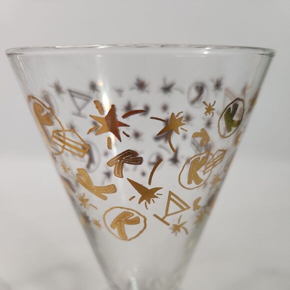 x2 Vintage Kahlua Cocktail Glasses MCM Gold Atomic Star Confetti Retro Barware - Picture 5 of 7